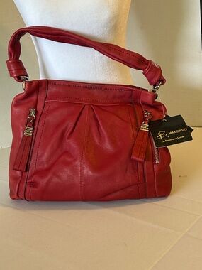 B.MAKOWSKY RED PLUSH PEBBLED LEATHER SLOUCHY HOBO SHOULDER NEW WITH TAGS BAG